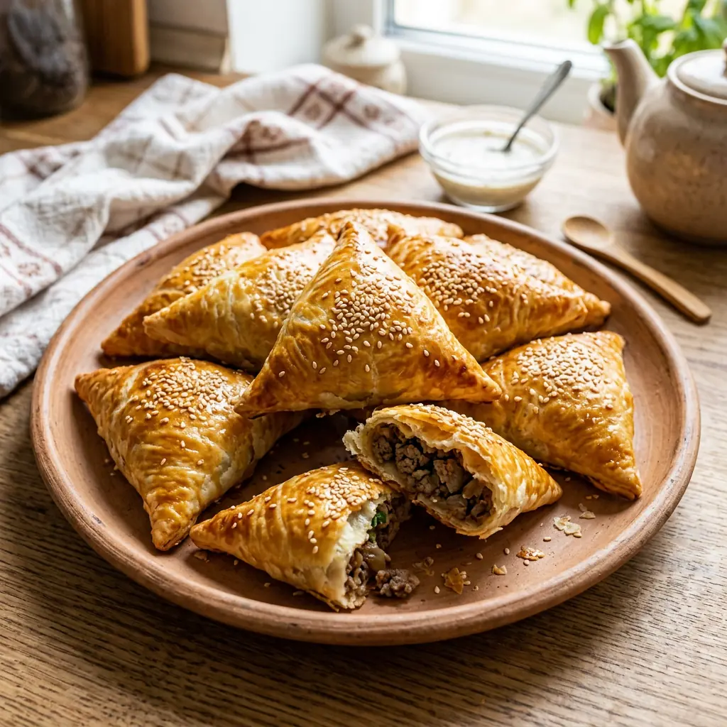 Sesame Meat Samosas